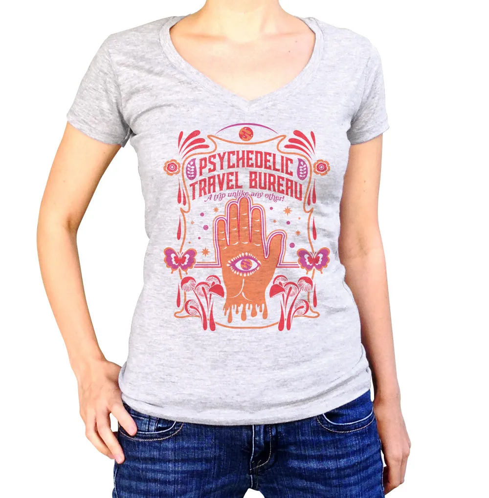 Women's Psychedelic Travel Bureau Vneck T-Shirt