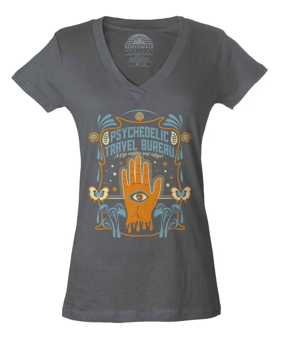 Women's Psychedelic Travel Bureau Vneck T-Shirt