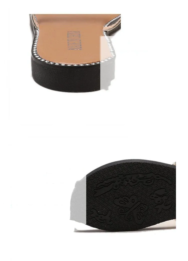 Women's Sandals and Slippers Summer Set of Toe Pineapple Pearl Decoration Low-heeled Flat-bottom Light Lady Wearing