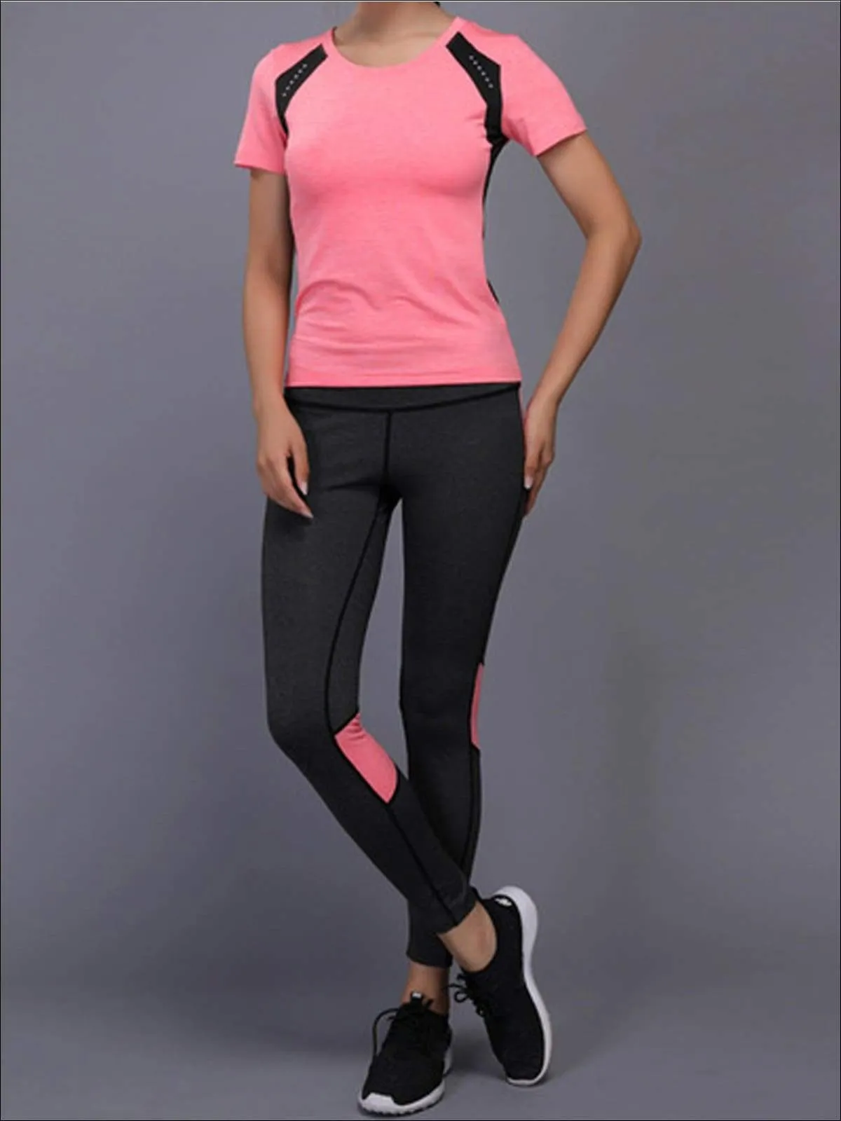 Women's Short Sleeve Workout Top & Seamless Leggings Set