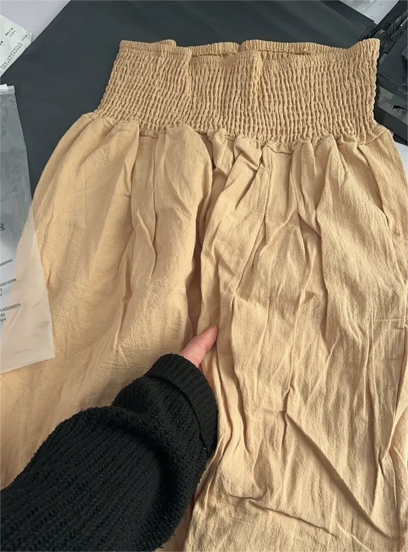 Women's slacks casual wide-legged pants wrap spring trousers: Brown / L