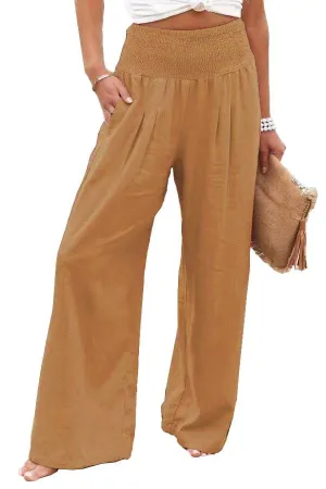 Women's slacks casual wide-legged pants wrap spring trousers: Brown / L