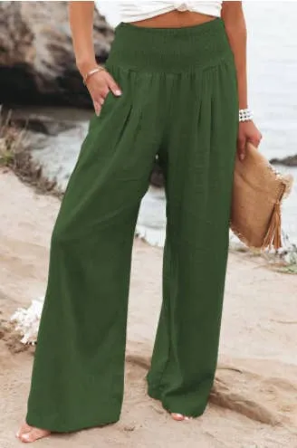 Women's slacks casual wide-legged pants wrap spring trousers: Brown / L