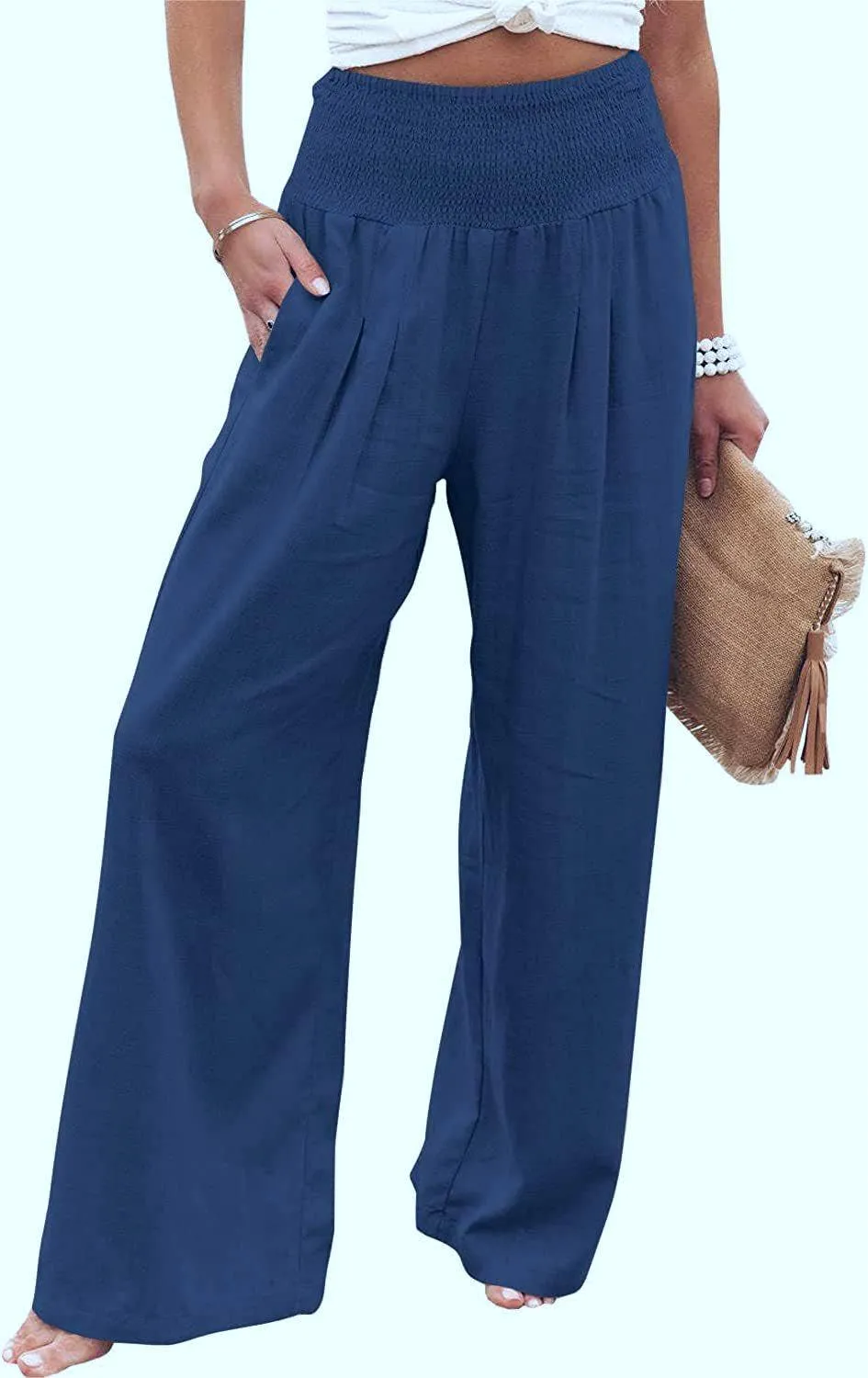 Women's slacks casual wide-legged pants wrap spring trousers: Brown / L