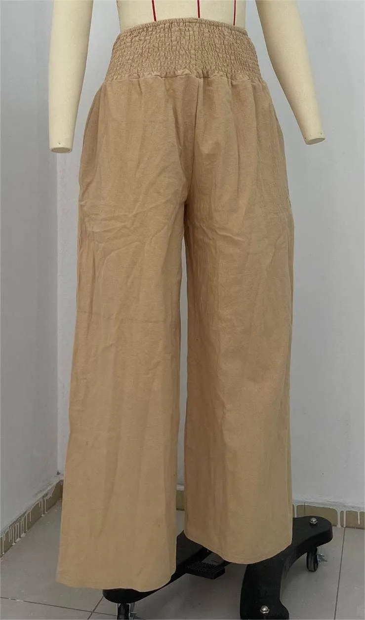 Women's slacks casual wide-legged pants wrap spring trousers: Brown / L