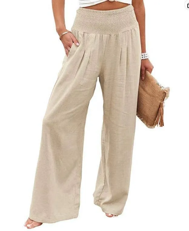 Women's slacks casual wide-legged pants wrap spring trousers: Brown / L