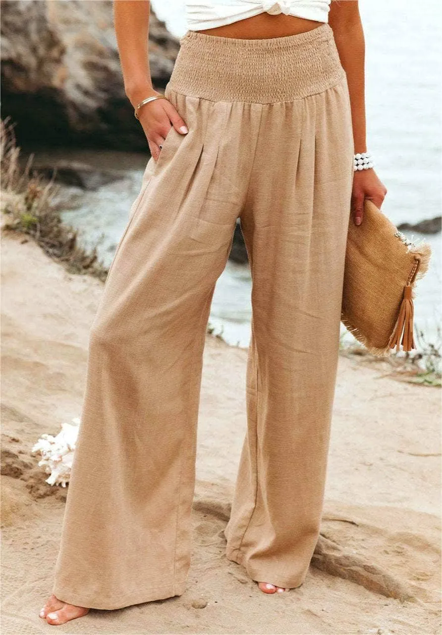 Women's slacks casual wide-legged pants wrap spring trousers: Brown / L