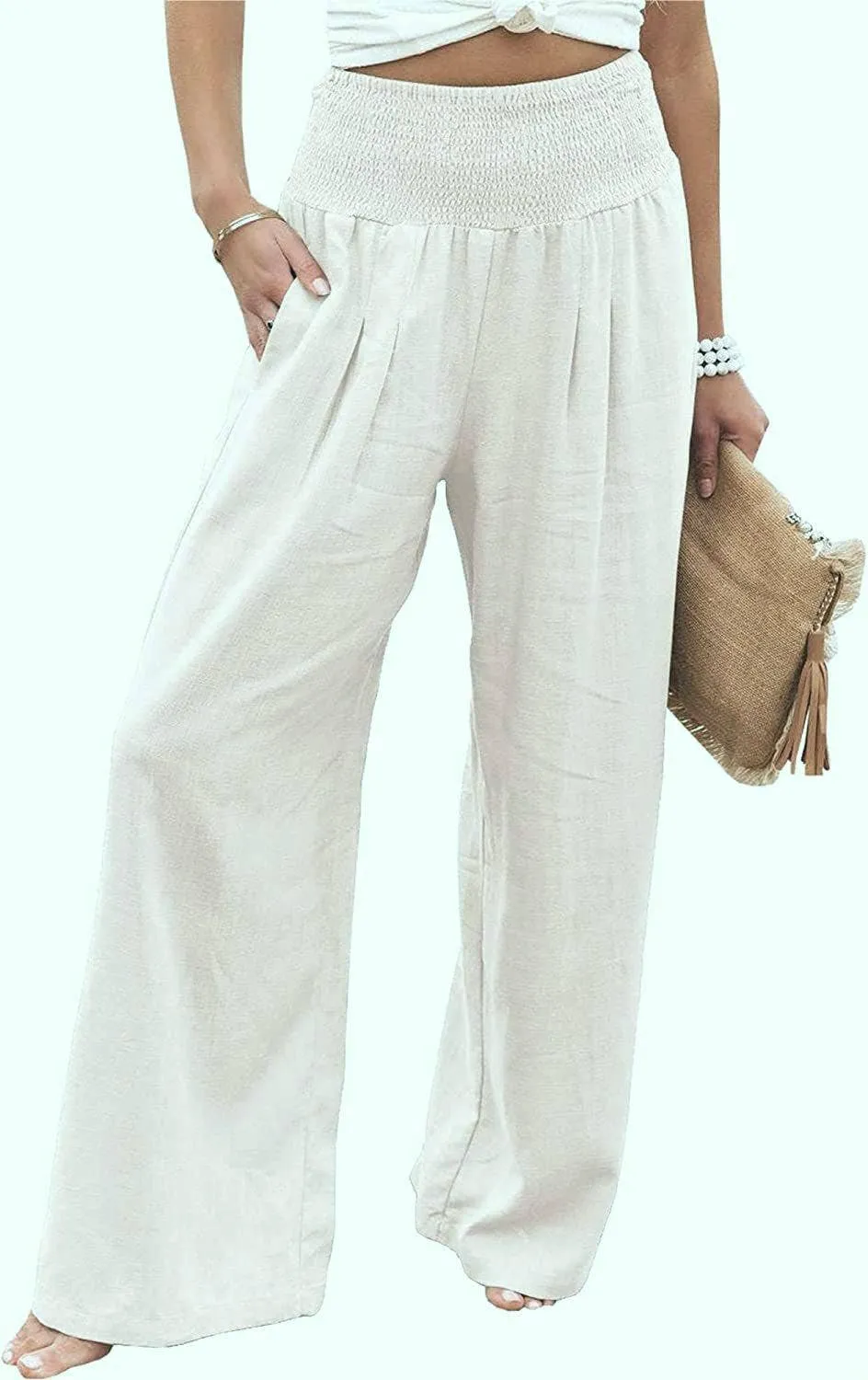 Women's slacks casual wide-legged pants wrap spring trousers: Brown / L
