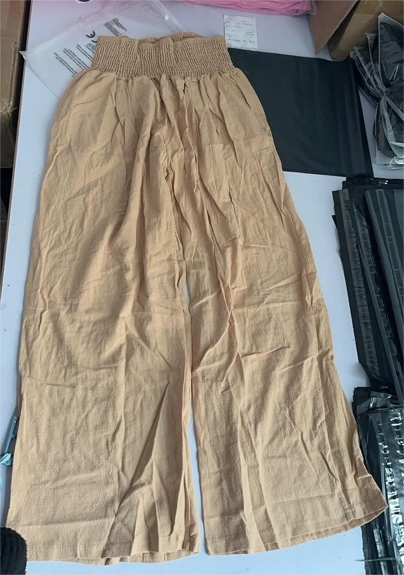 Women's slacks casual wide-legged pants wrap spring trousers: Brown / L