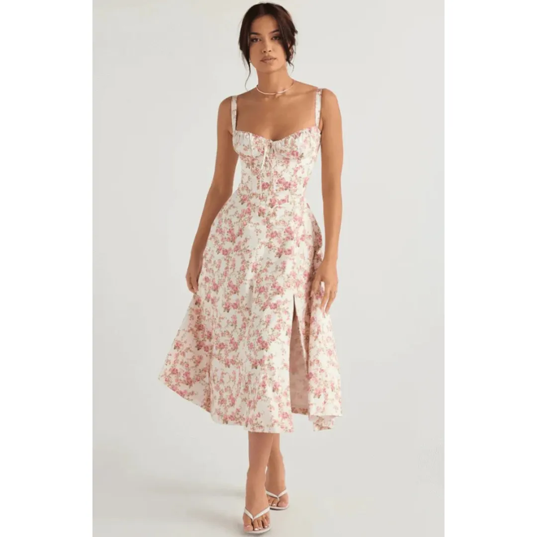 Women's Summer Casual Corset Sweetheart Neckline Dress | Midi