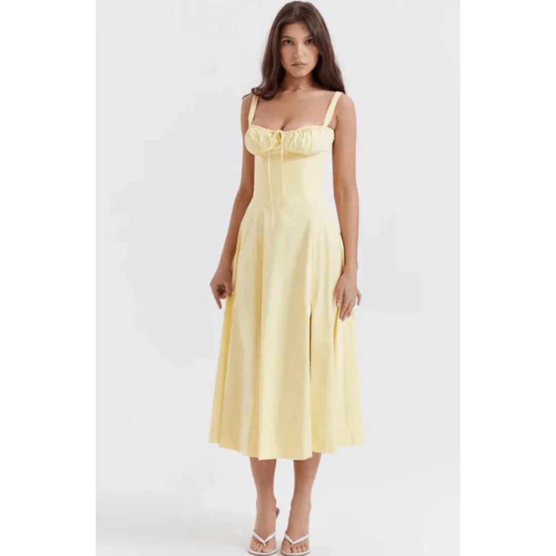 Women's Summer Casual Corset Sweetheart Neckline Dress | Midi