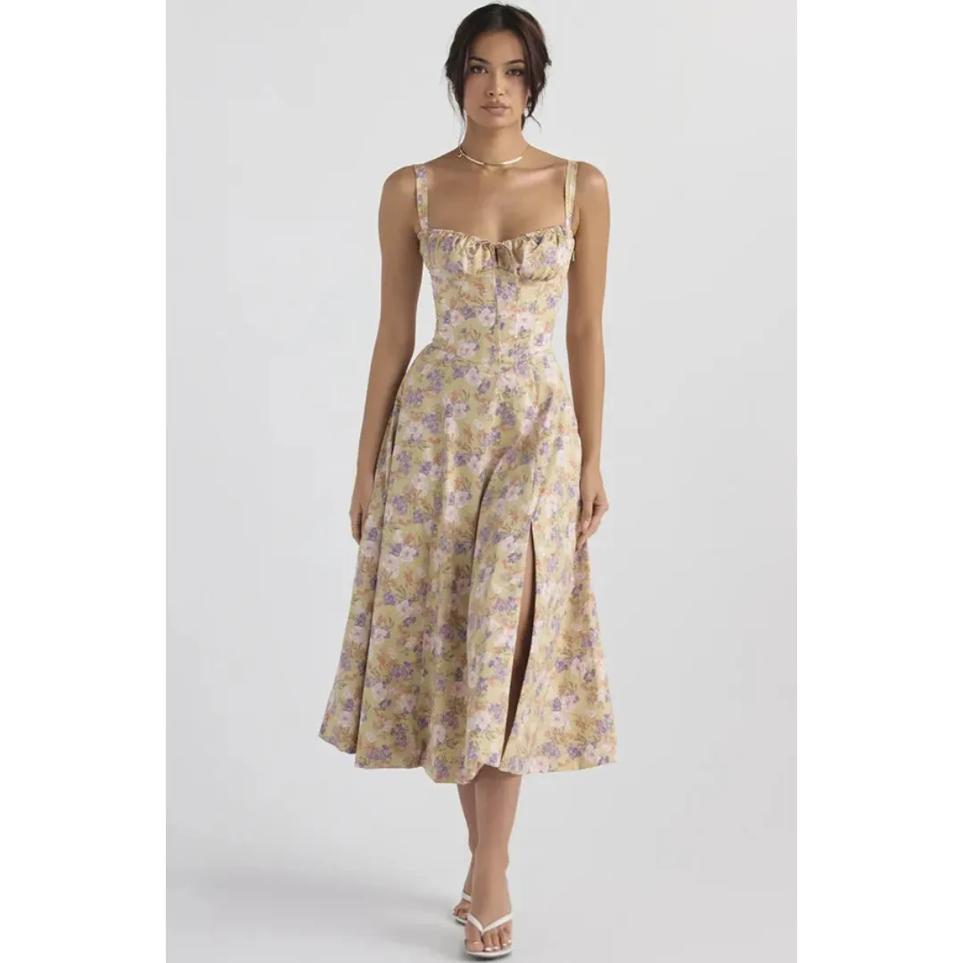 Women's Summer Casual Corset Sweetheart Neckline Dress | Midi