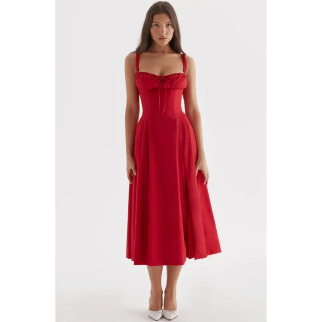Women's Summer Casual Corset Sweetheart Neckline Dress | Midi
