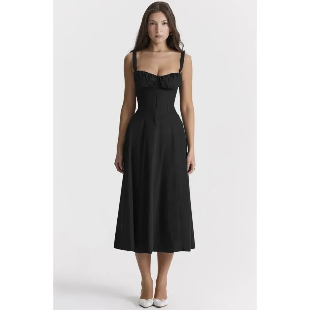 Women's Summer Casual Corset Sweetheart Neckline Dress | Midi