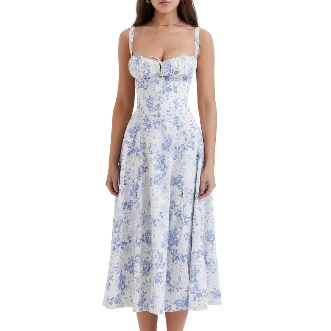 Women's Summer Casual Corset Sweetheart Neckline Dress | Midi