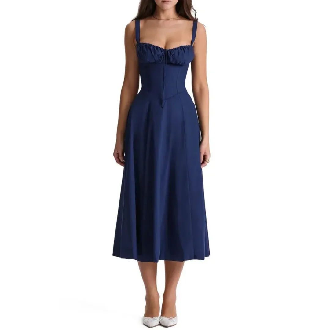 Women's Summer Casual Corset Sweetheart Neckline Dress | Midi
