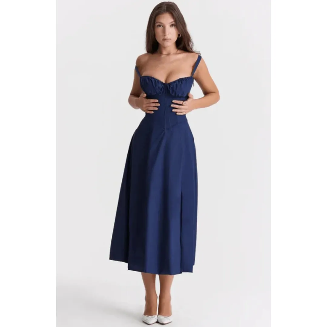 Women's Summer Casual Corset Sweetheart Neckline Dress | Midi