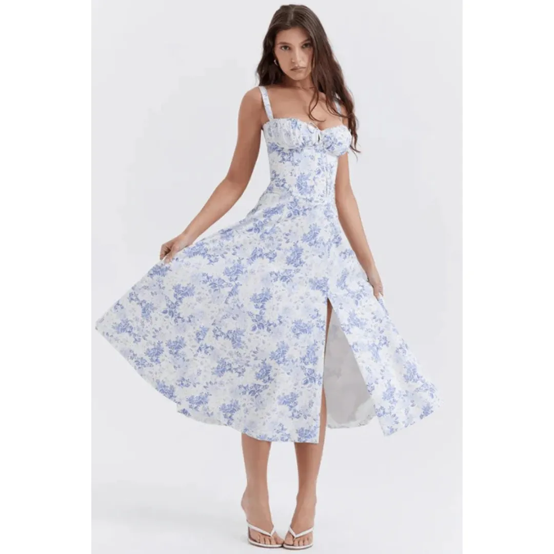 Women's Summer Casual Corset Sweetheart Neckline Dress | Midi