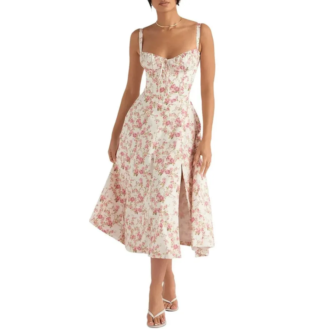 Women's Summer Casual Corset Sweetheart Neckline Dress | Midi