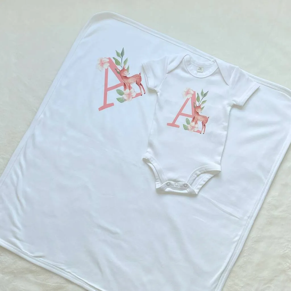 Woodland Animal Personalised Babygrow And Blanket Set
