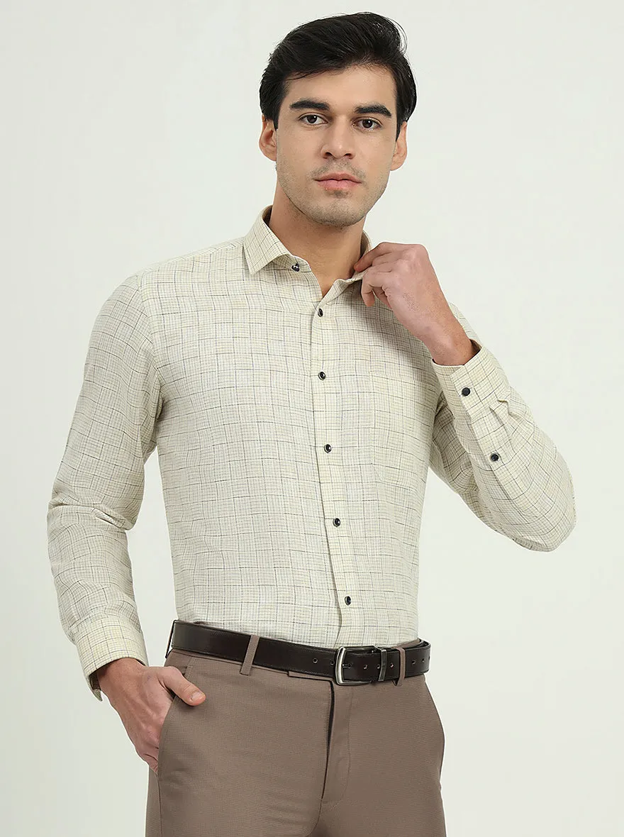 Yellow & Blue Checked Slim Fit Party Wear Shirt | Greenfibre