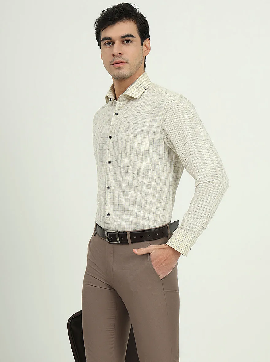 Yellow & Blue Checked Slim Fit Party Wear Shirt | Greenfibre
