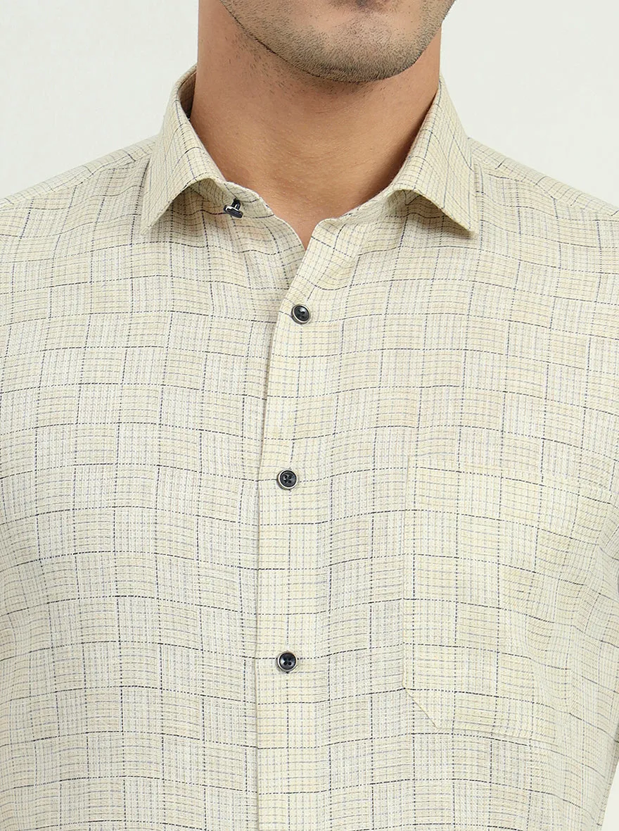 Yellow & Blue Checked Slim Fit Party Wear Shirt | Greenfibre