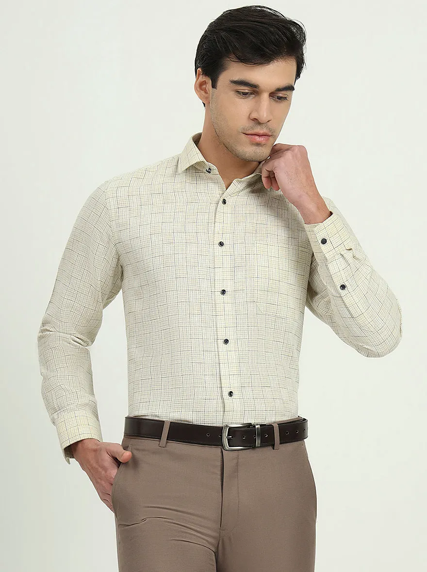 Yellow & Blue Checked Slim Fit Party Wear Shirt | Greenfibre
