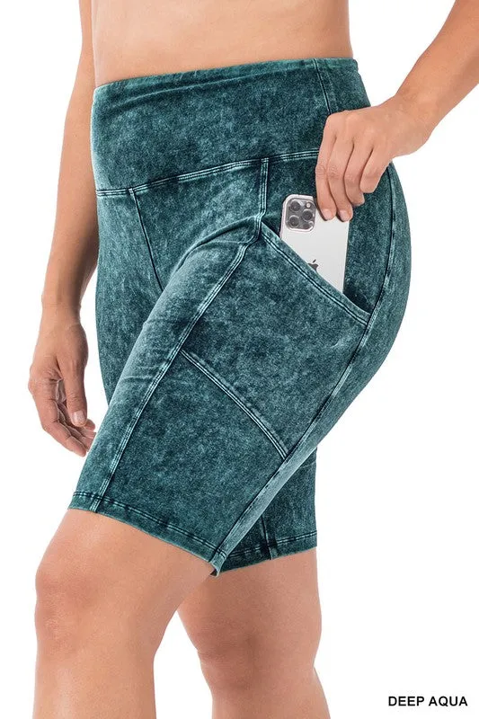ZENANA Plus Mineral Wash Wide Waistband Pocket Leggings