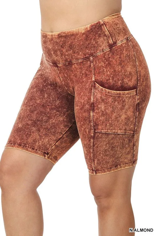 ZENANA Plus Mineral Wash Wide Waistband Pocket Leggings