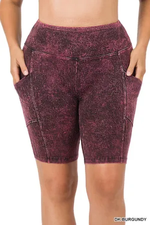 ZENANA Plus Mineral Wash Wide Waistband Pocket Leggings