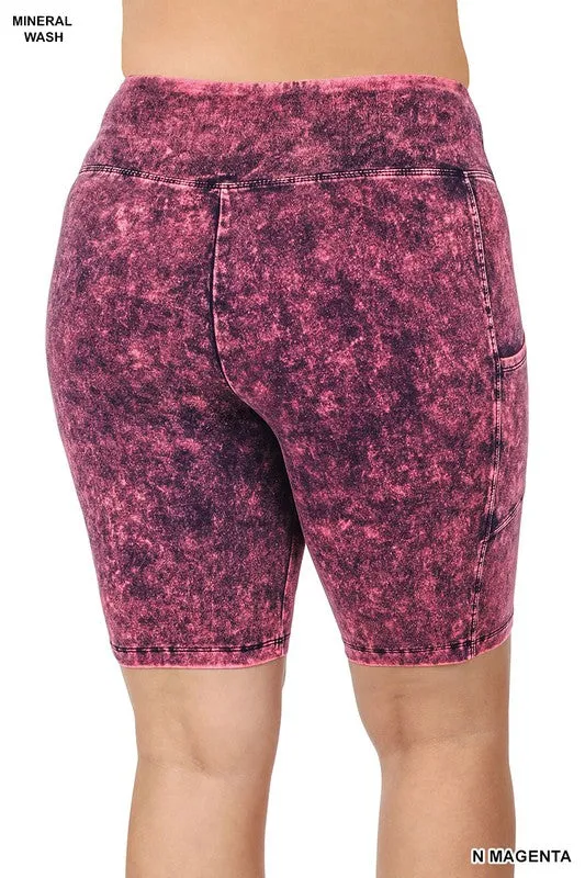 ZENANA Plus Mineral Wash Wide Waistband Pocket Leggings