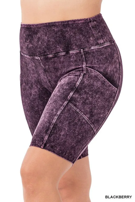 ZENANA Plus Mineral Wash Wide Waistband Pocket Leggings